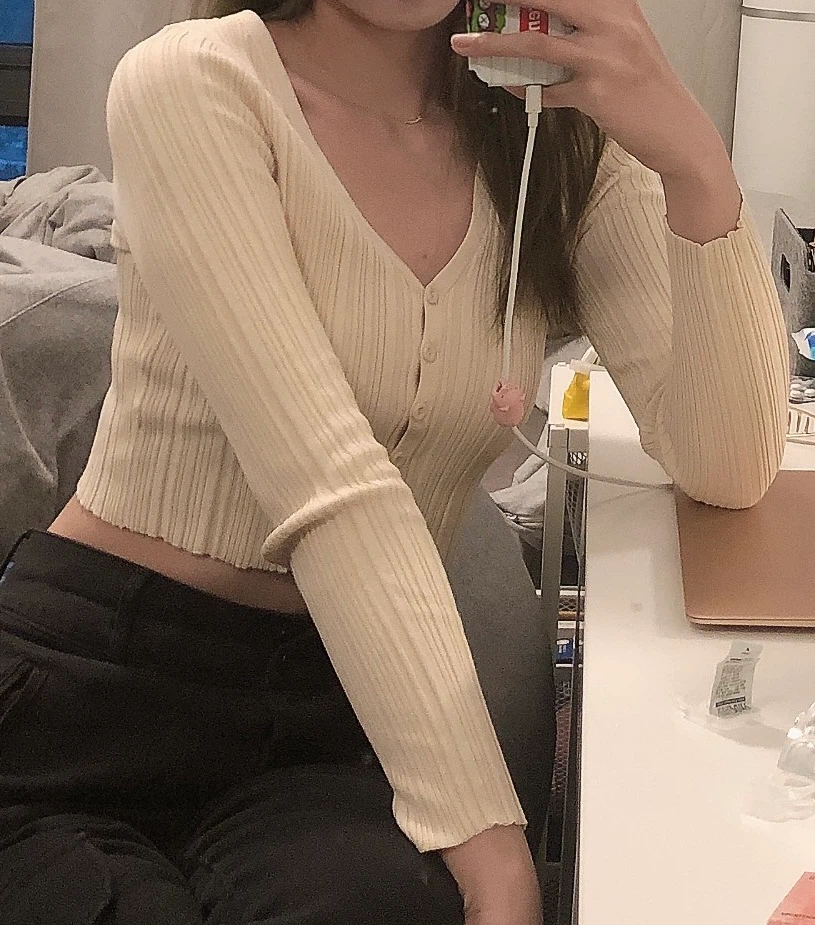 Cream/Beige Ribbed Button-Front Top – XS/S - photo 2