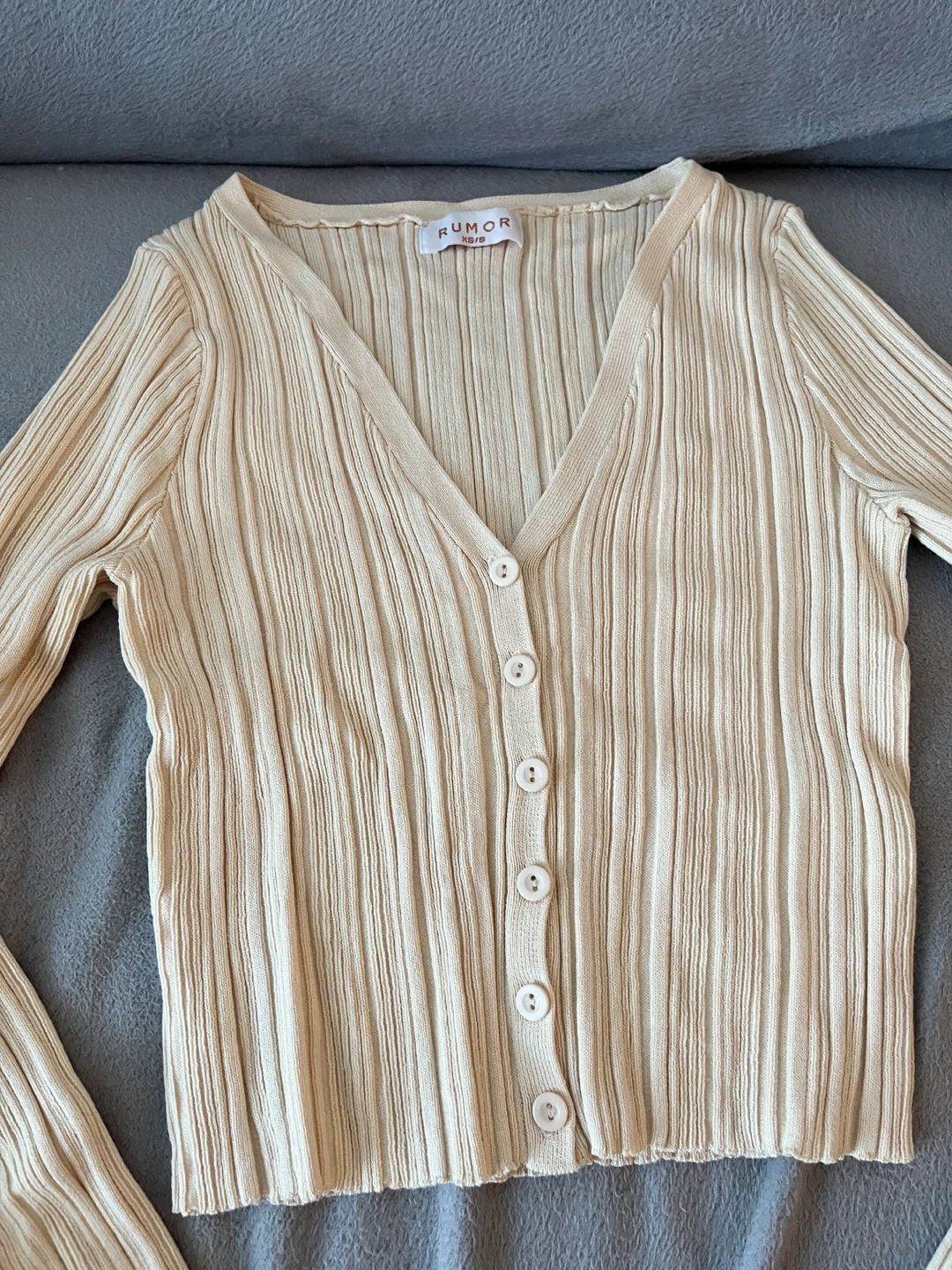 Cream/Beige Ribbed Button-Front Top – XS/S - photo 3