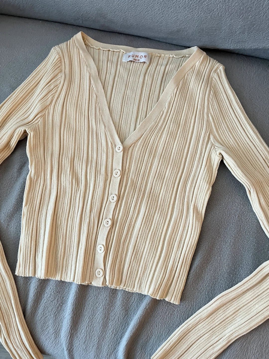 Cream/Beige Ribbed Button-Front Top – XS/S - photo 4