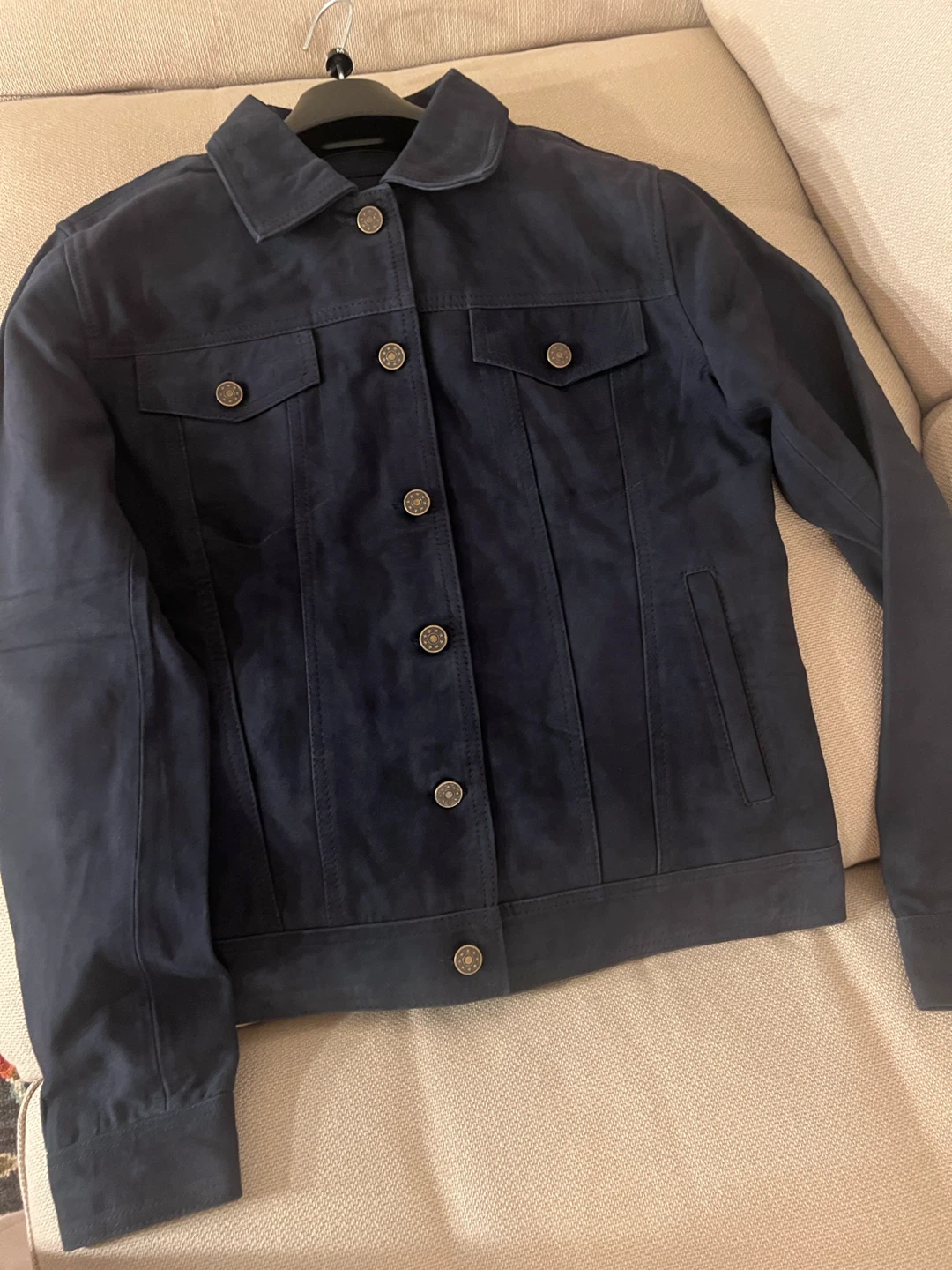 Navy Blue Genuine Leather Jacket - photo 3
