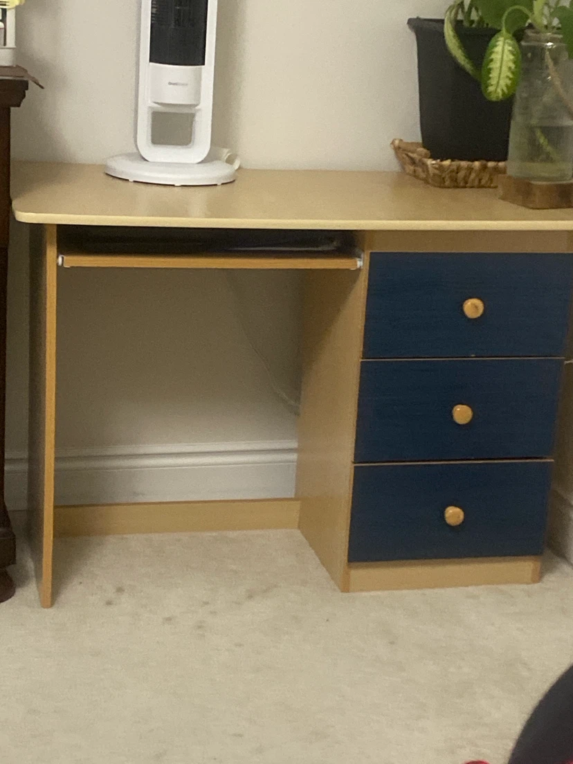Three-drawer dresser and desk