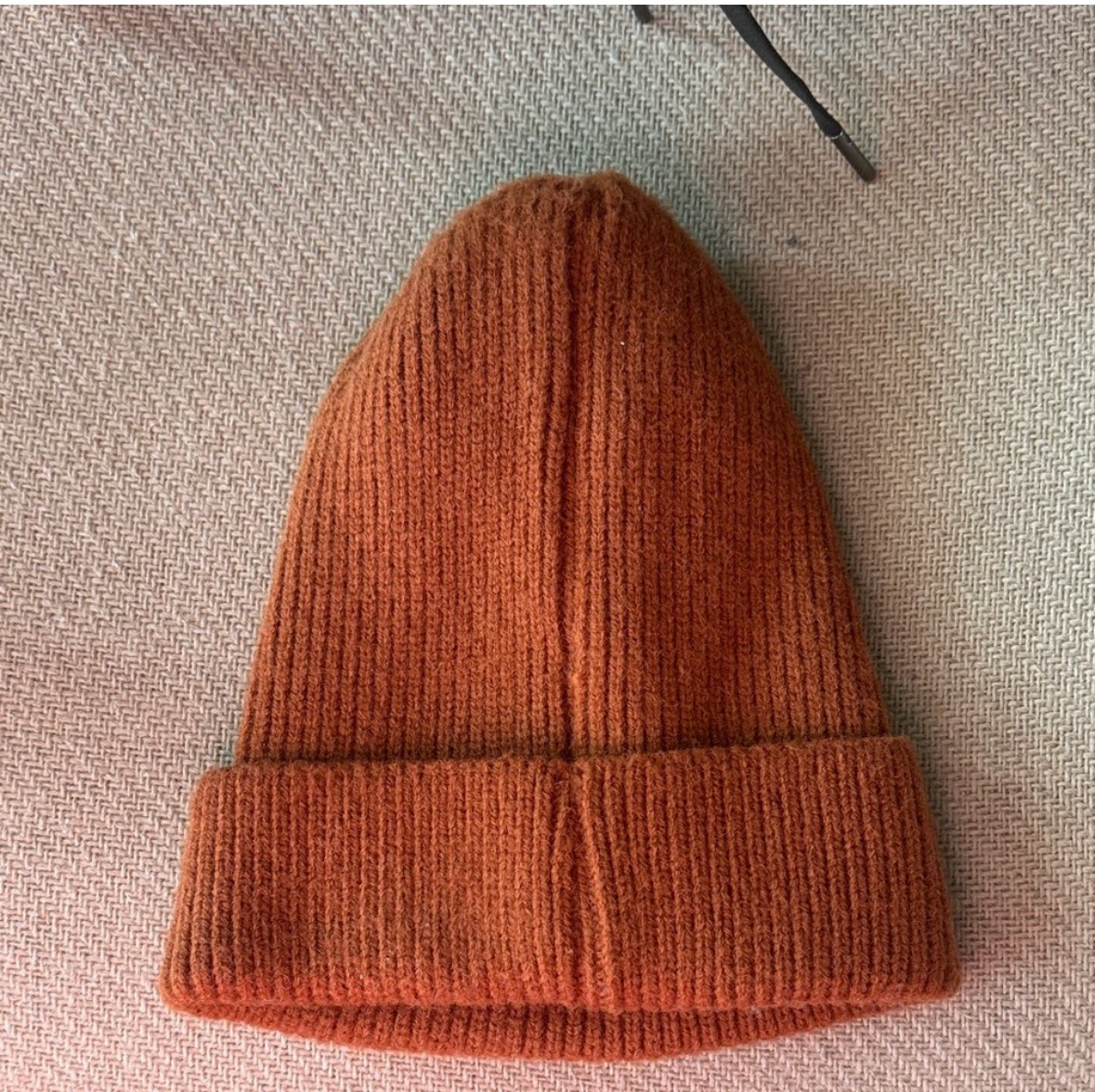 Brown Ribbed Beanie with Smiley Patch - photo 2