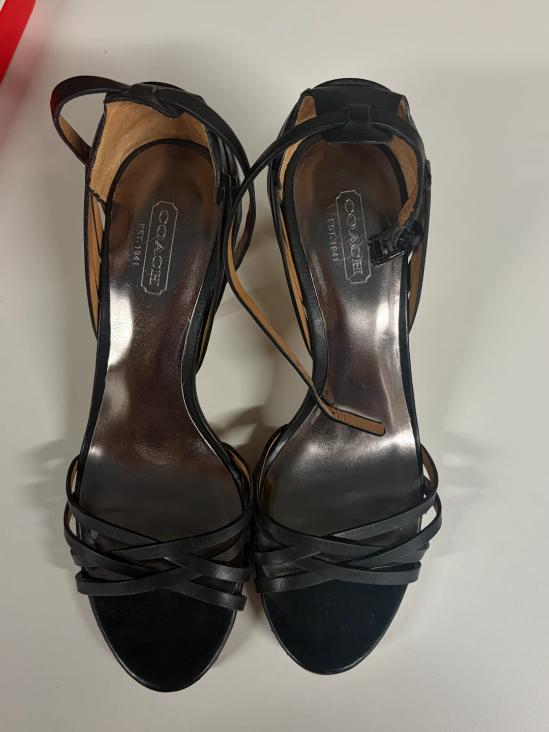Coach Kamea Black Veg Leather Sandals