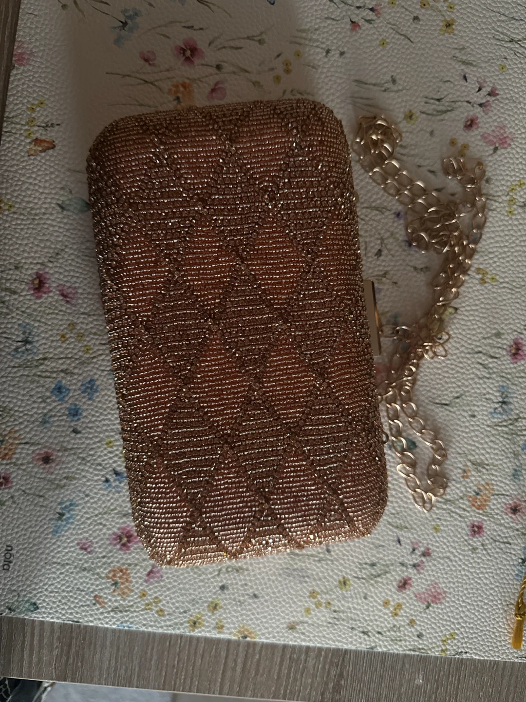 Beaded Rose Gold Clutch Bag