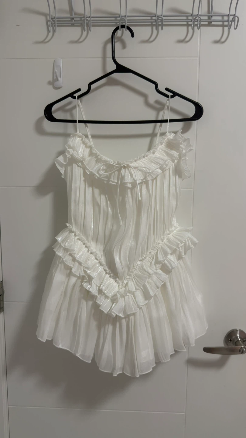 White Pleated Ruffle Mini Dress - photo 4