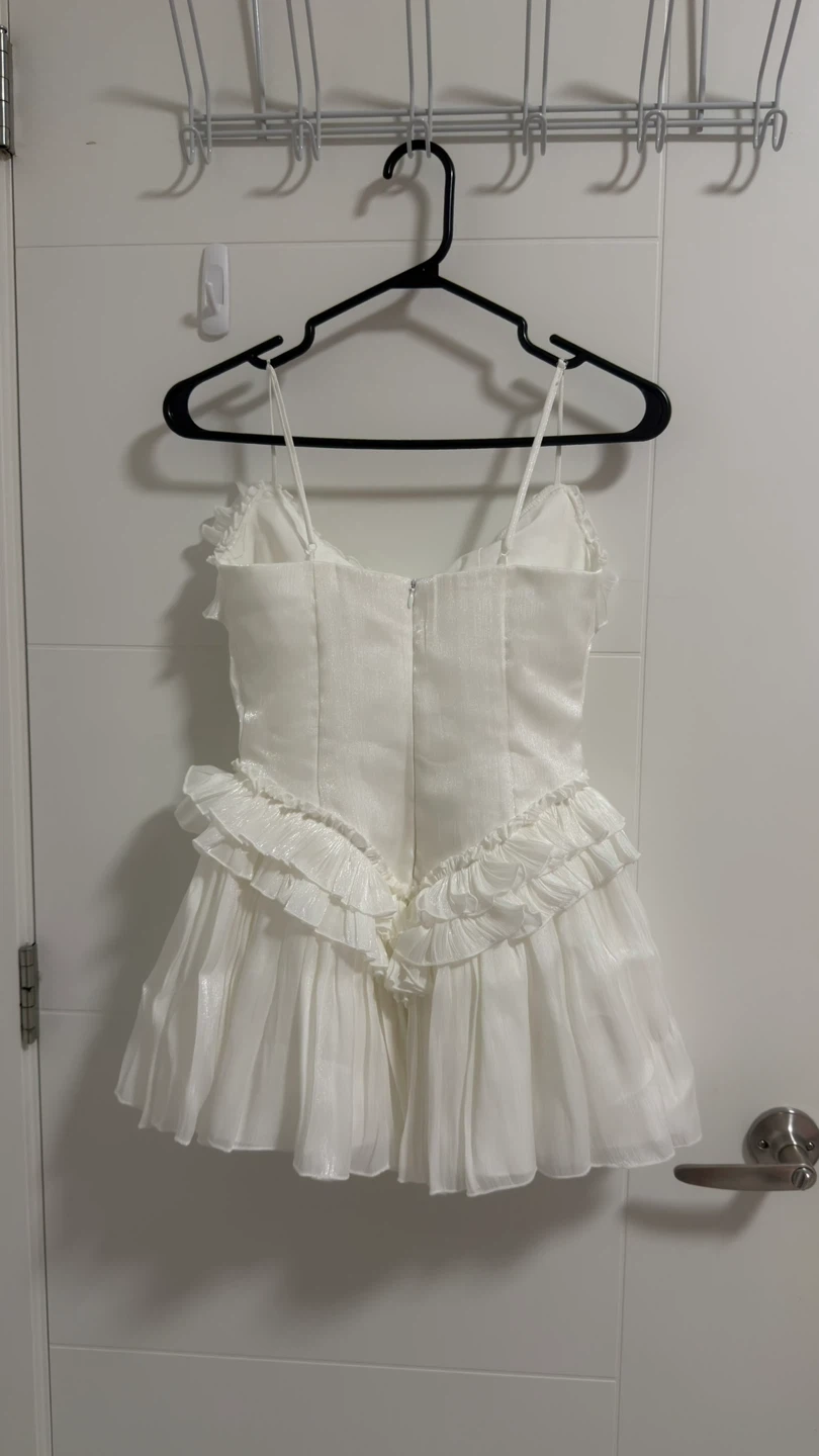 White Pleated Ruffle Mini Dress - photo 5