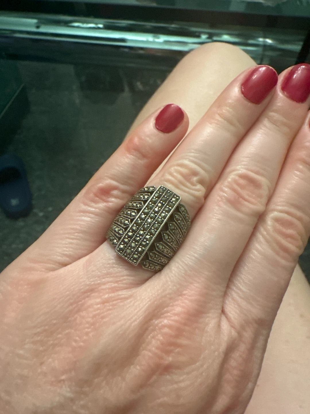 Vintage Style Wide Band Marcasite Ring