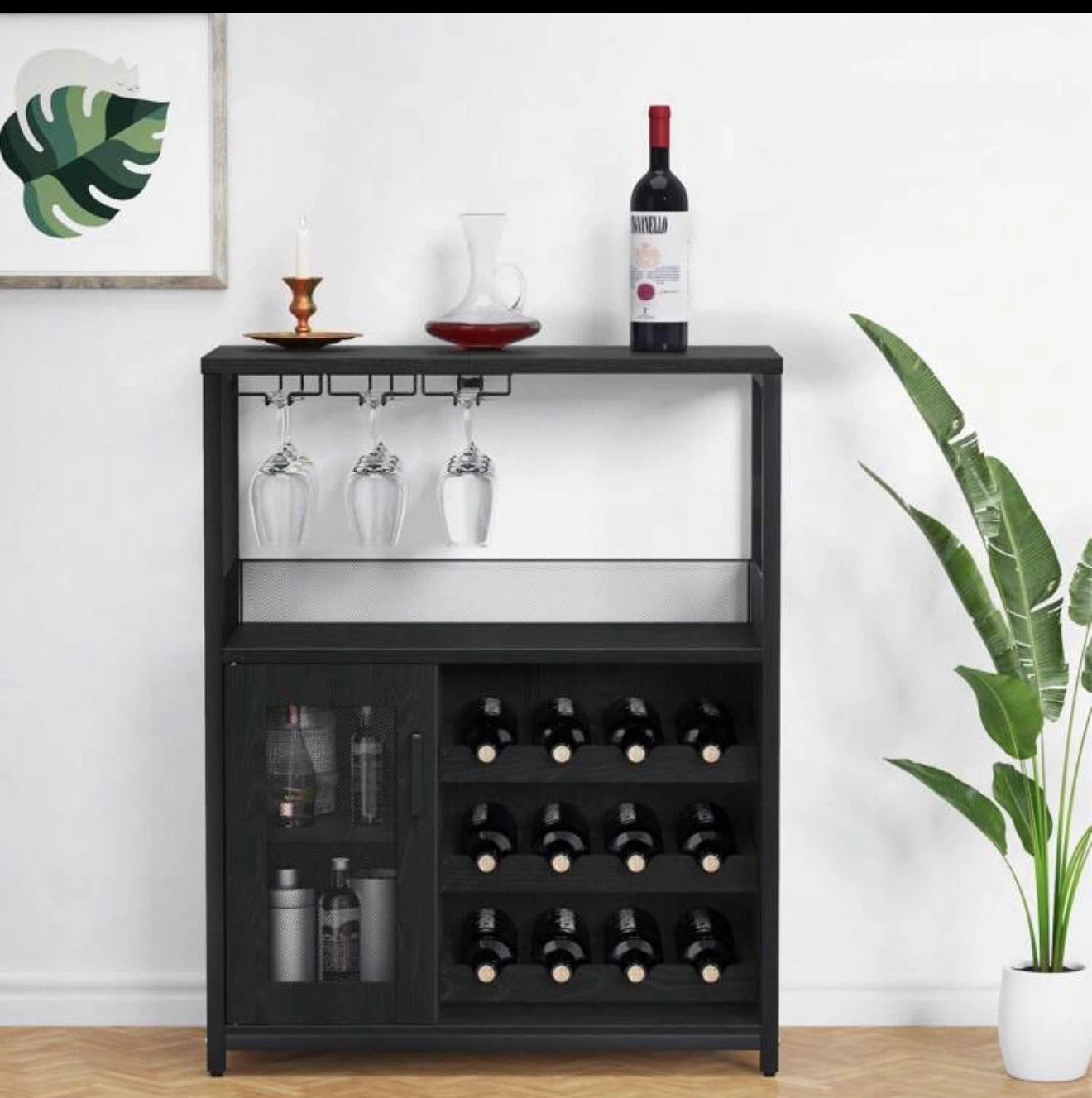 Industrial Black Wine Bar Cabinet