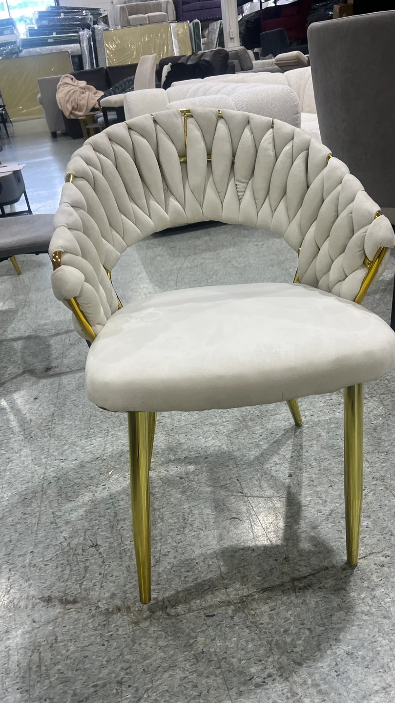 Cream Upholstered Accent Chair with Gold Legs