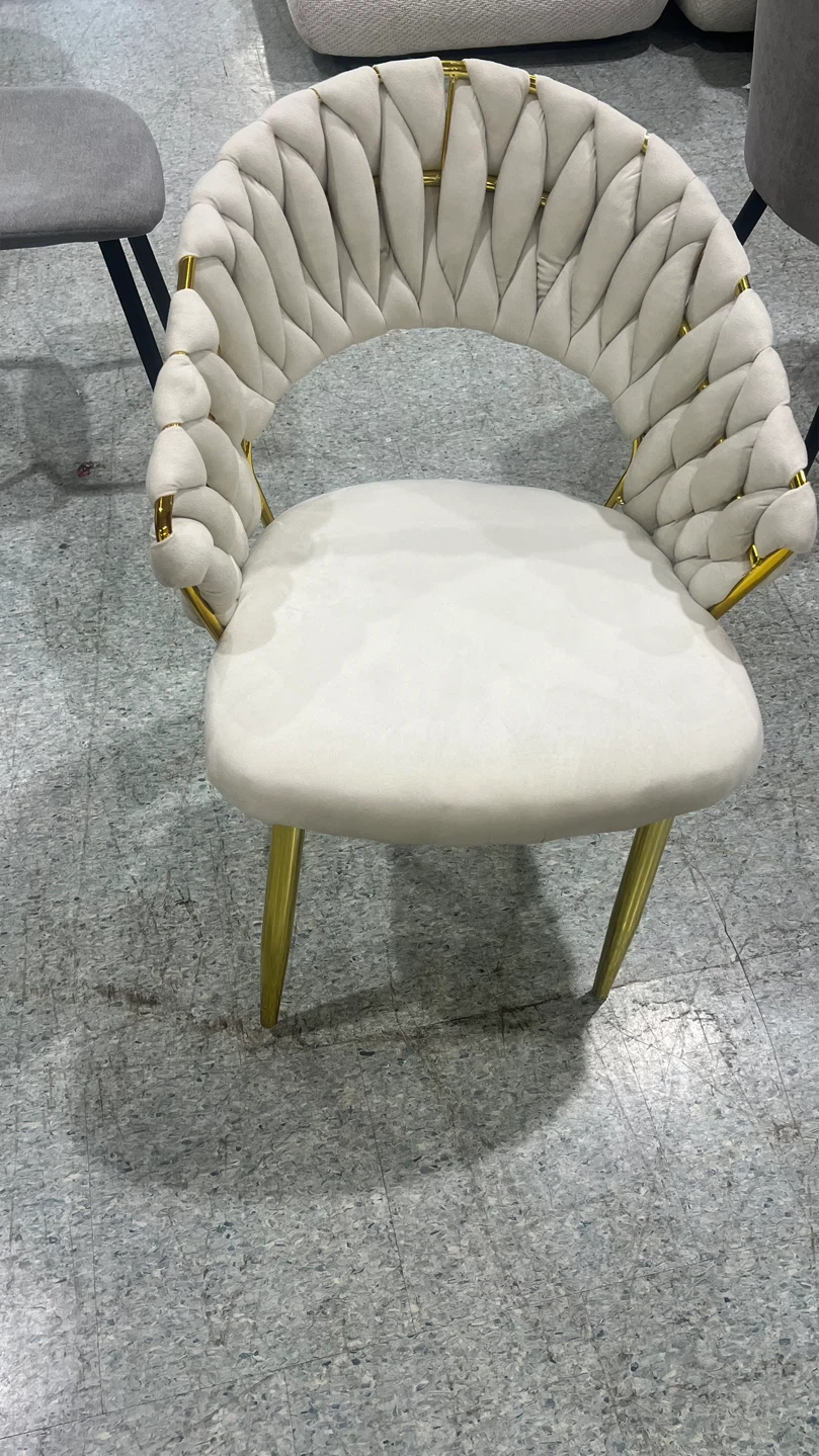 Cream Upholstered Accent Chair with Gold Legs - photo 2