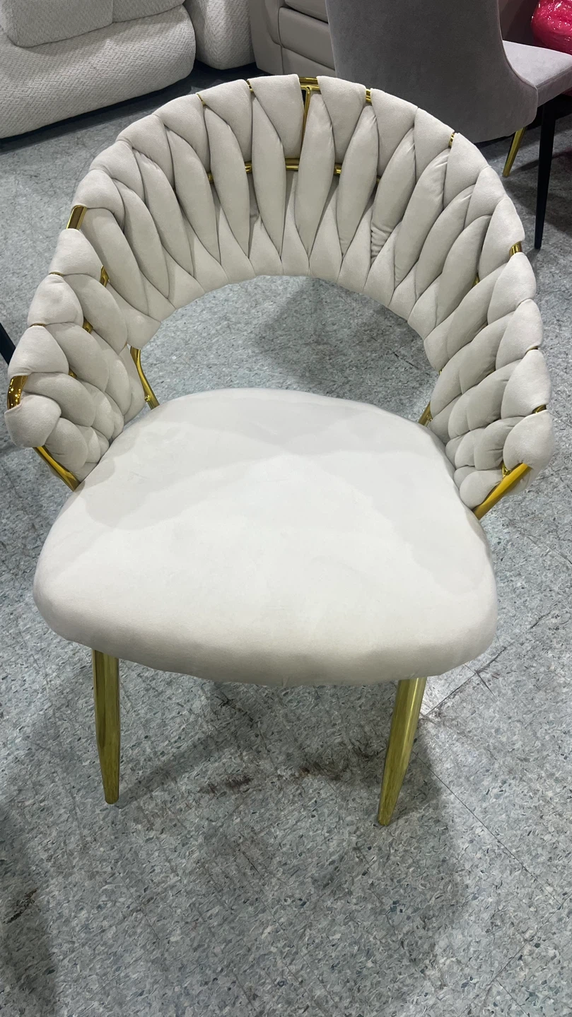 Cream Upholstered Accent Chair with Gold Legs - photo 5