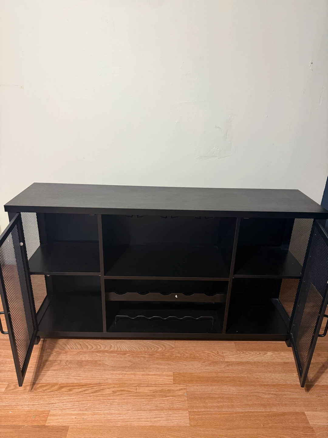Black Media Console with Mesh Cabinet Doors - photo 2