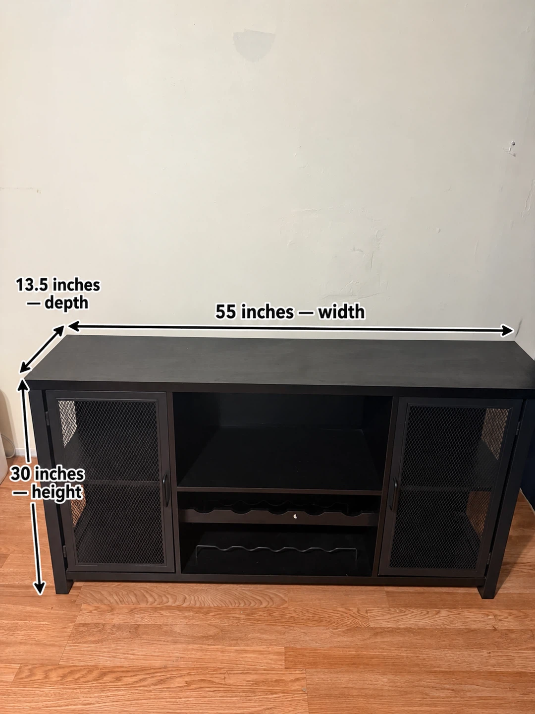 Black Media Console with Mesh Cabinet Doors - photo 3