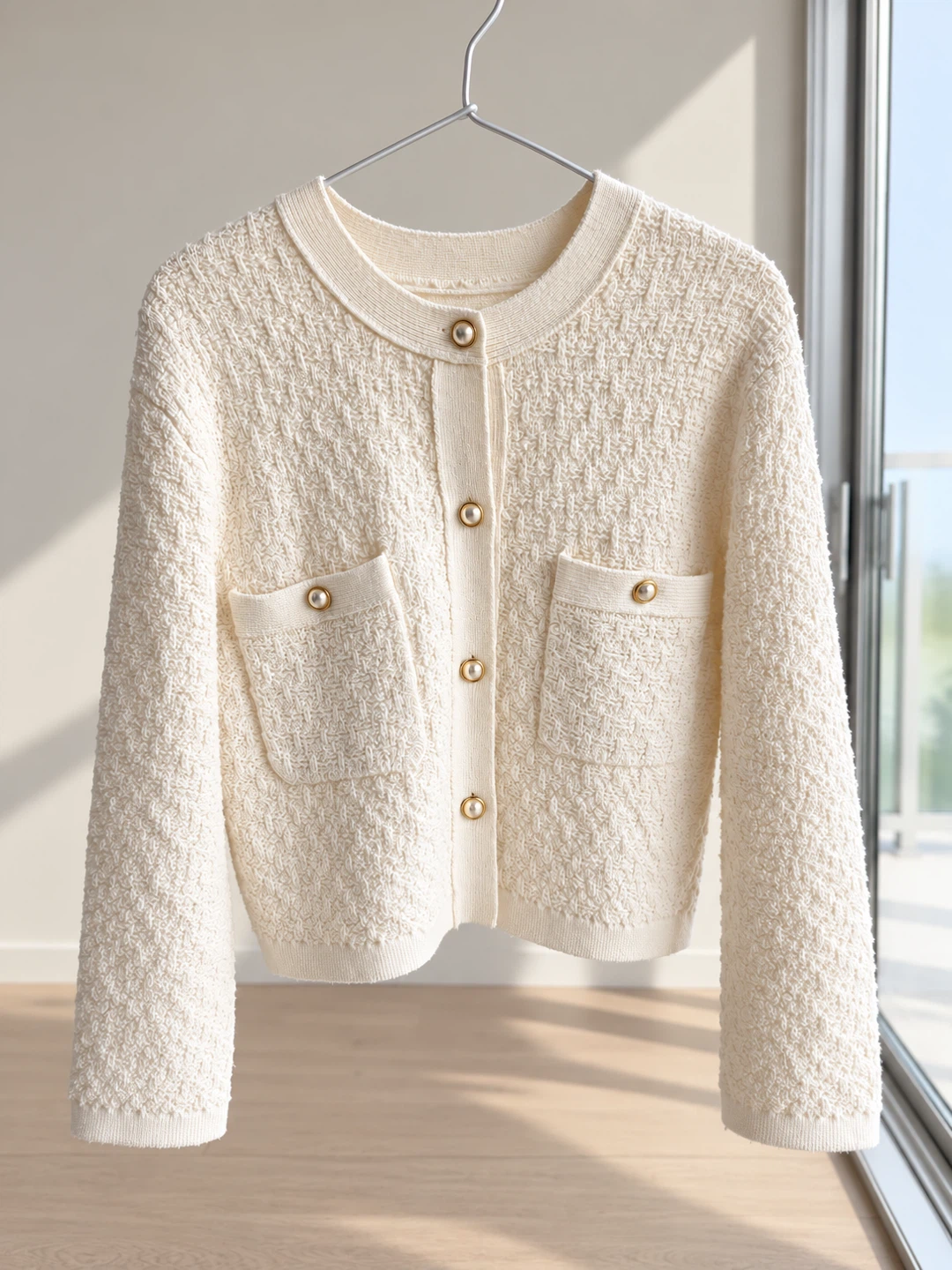 Uniqlo / GU Cream Tweed-Style Knit Cardigan