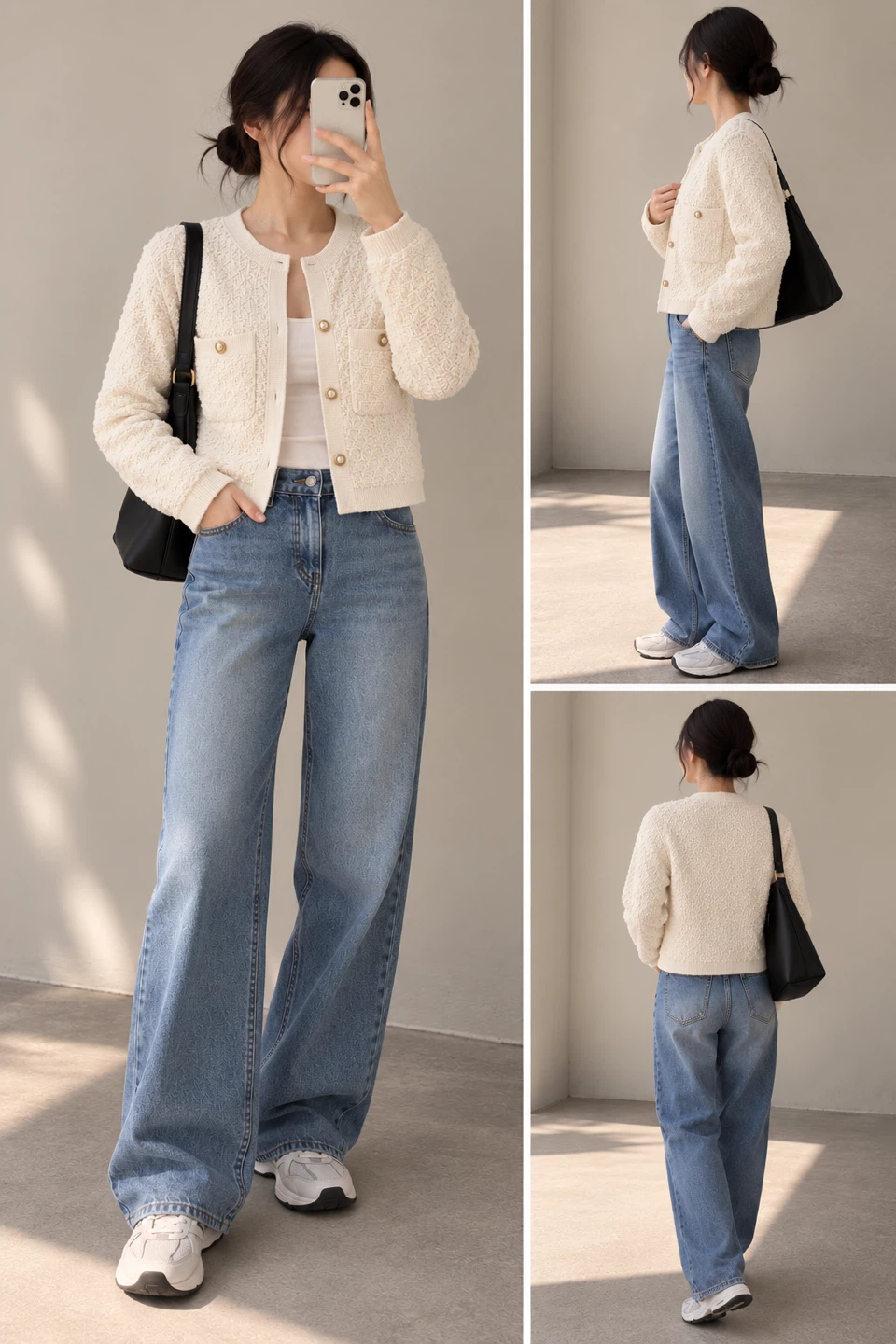 Uniqlo / GU Cream Tweed-Style Knit Cardigan - photo 4