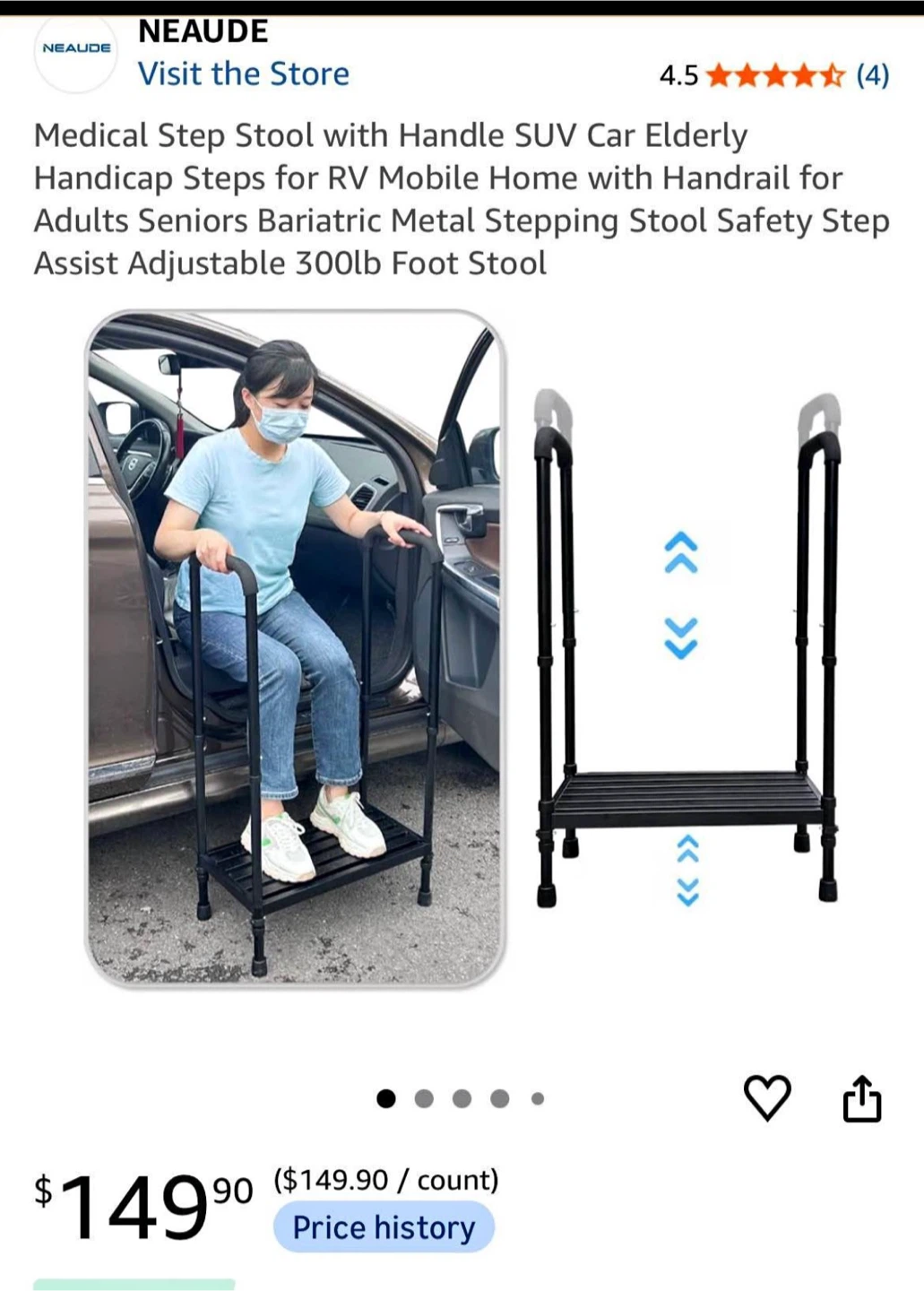 Medical Step Stool with Adjustable Handle