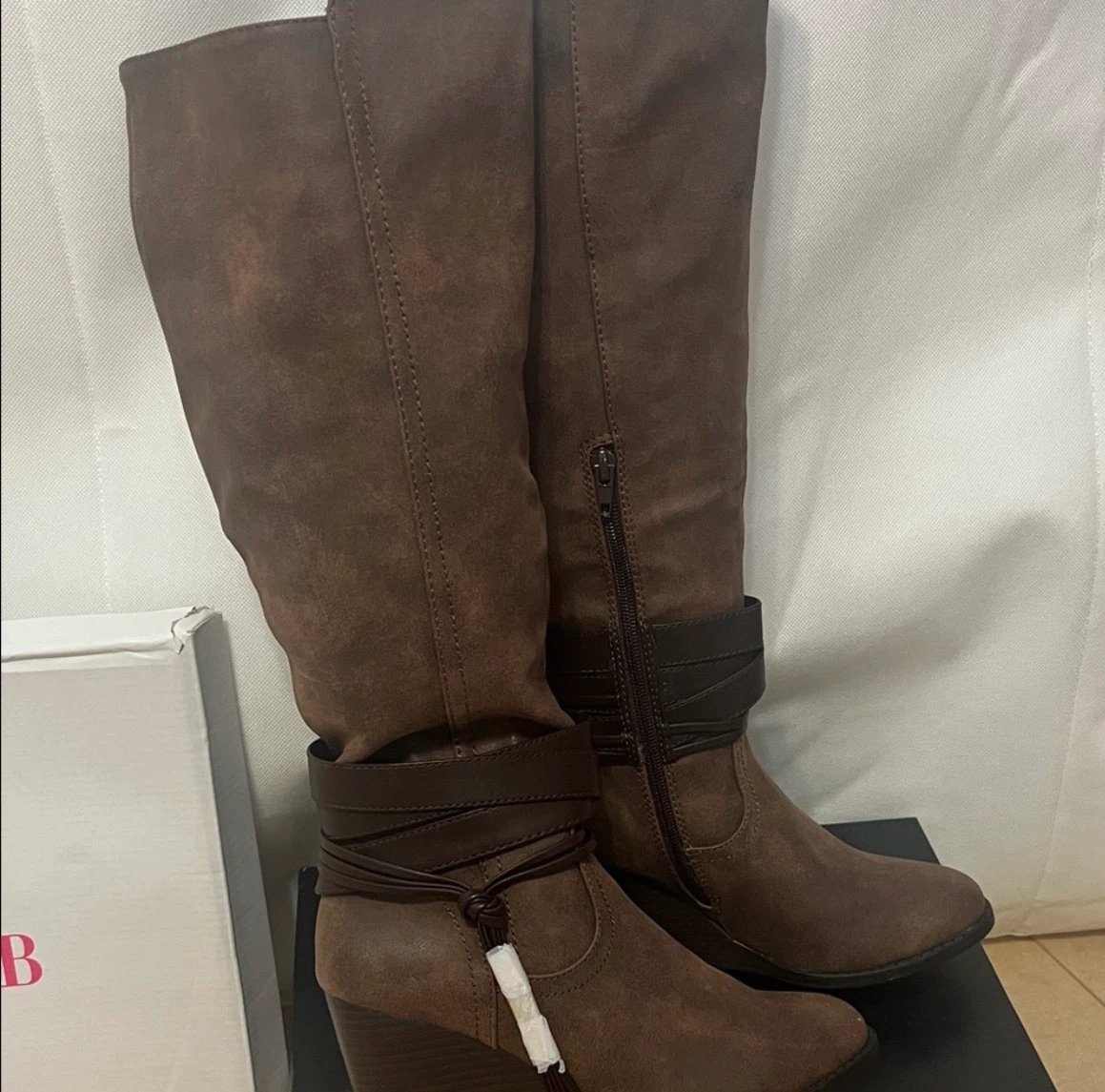 JustFab Dark Brown Over-the-Knee Buckle Strap Boots