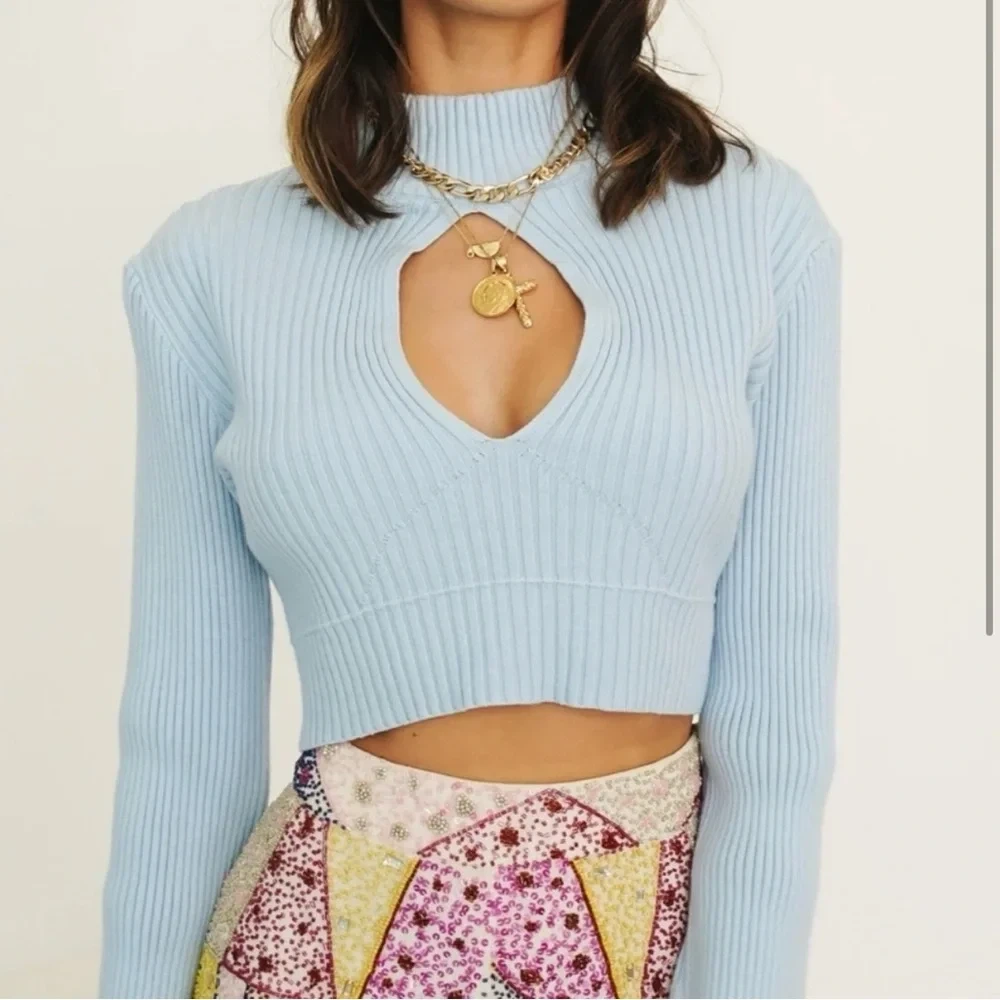 Ribbed Tie-Back Cropped Sweater - photo 2