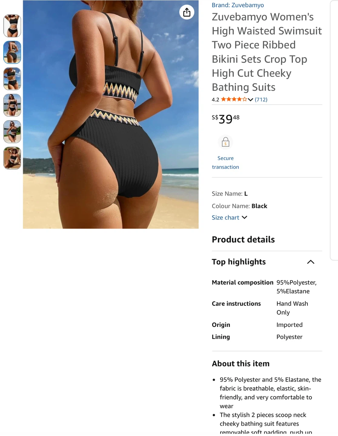 New Ribbed Two-Piece Bikini - Size XL - photo 2