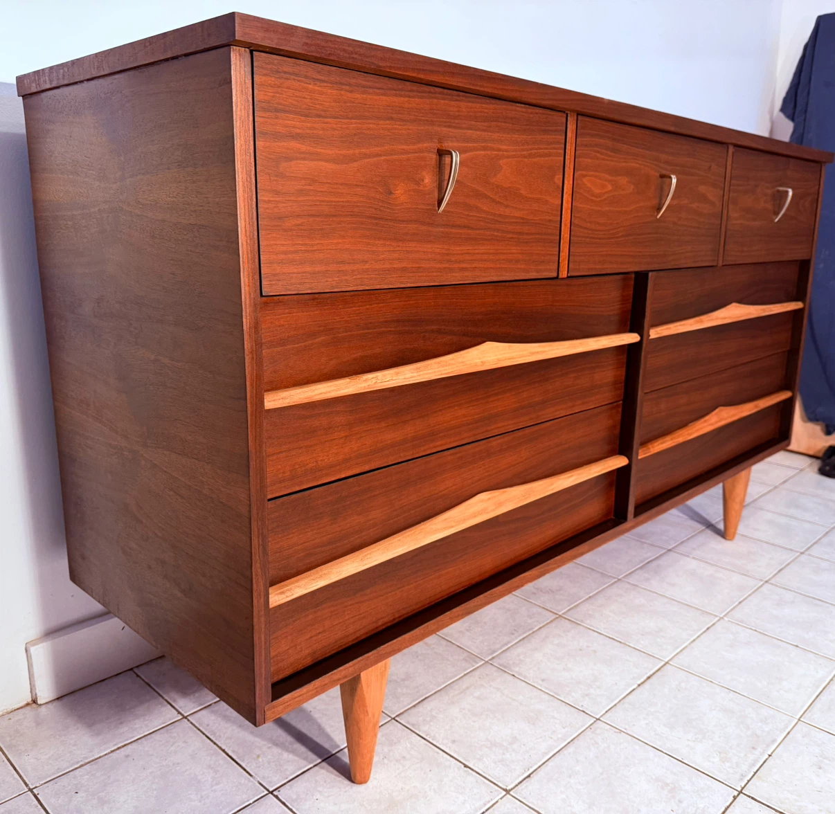 Restored Vintage MCM Walnut Dresser