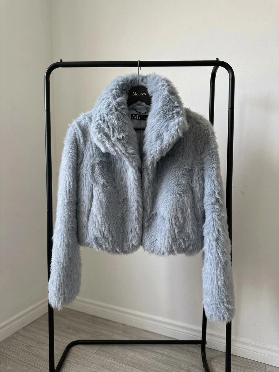 ZARA Faux Fur Jacket Light Blue