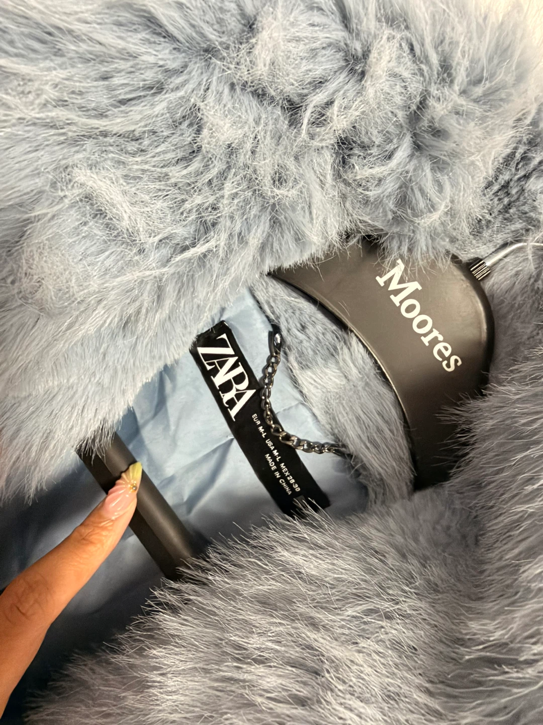 ZARA Faux Fur Jacket Light Blue - photo 2