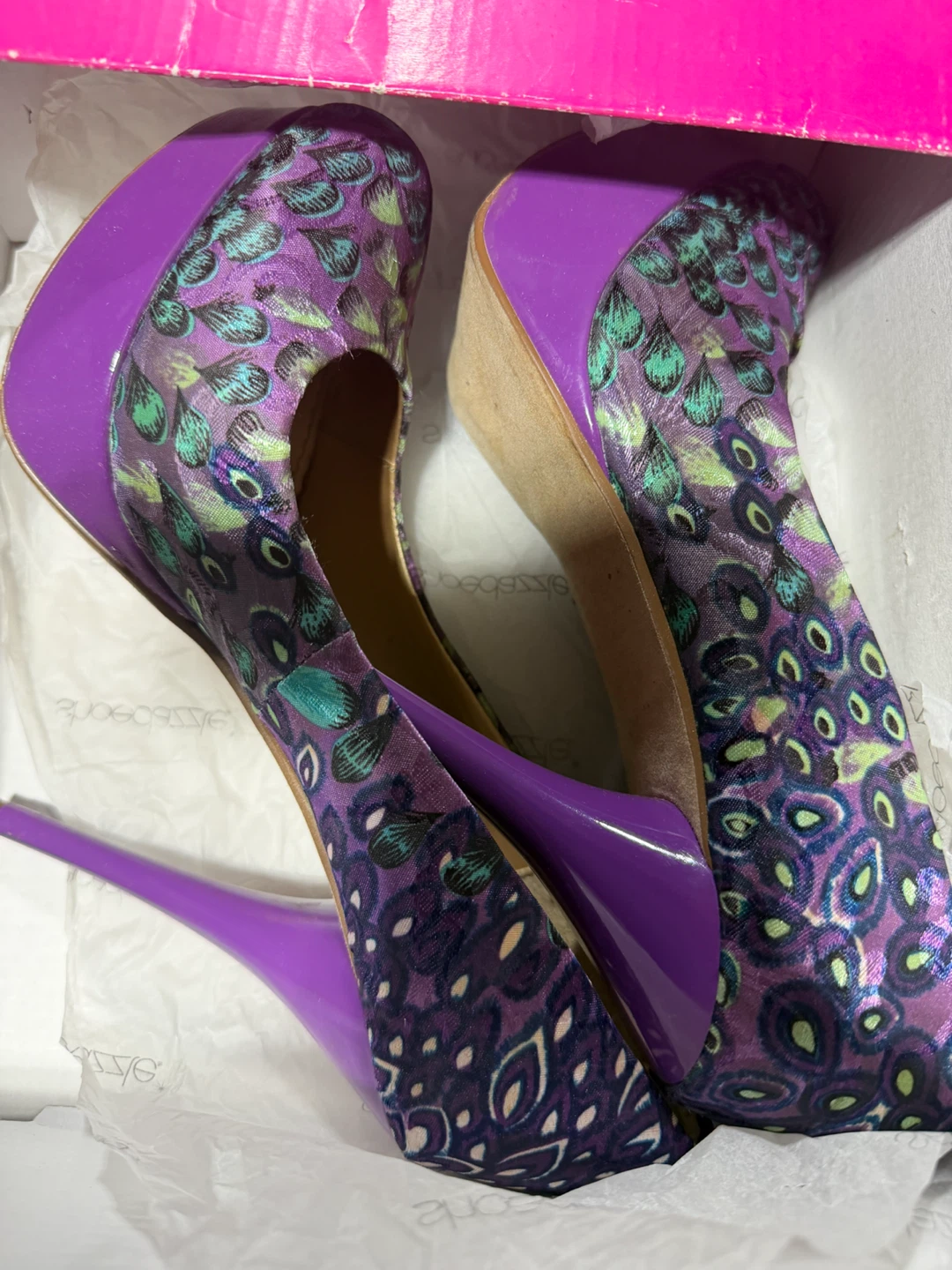 ShoeDazzle Purple Peacock Pattern Heels - photo 2