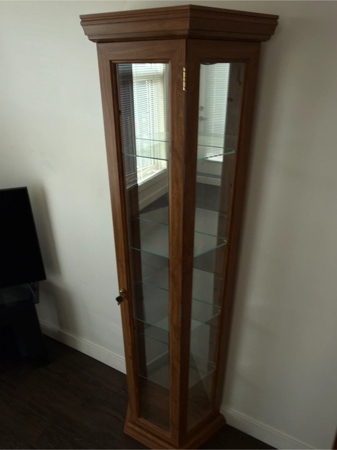 Tall Wooden Corner Display Cabinet