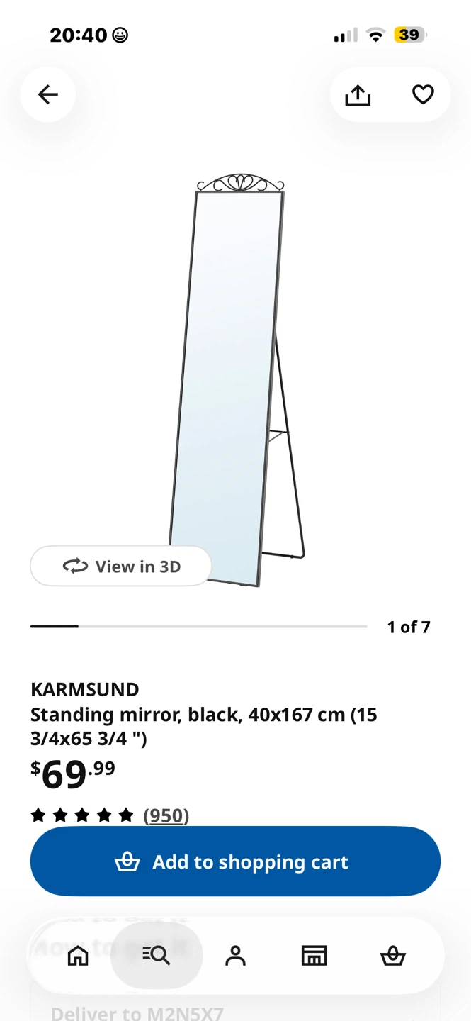 IKEA KARMSUND Standing Mirror, Black