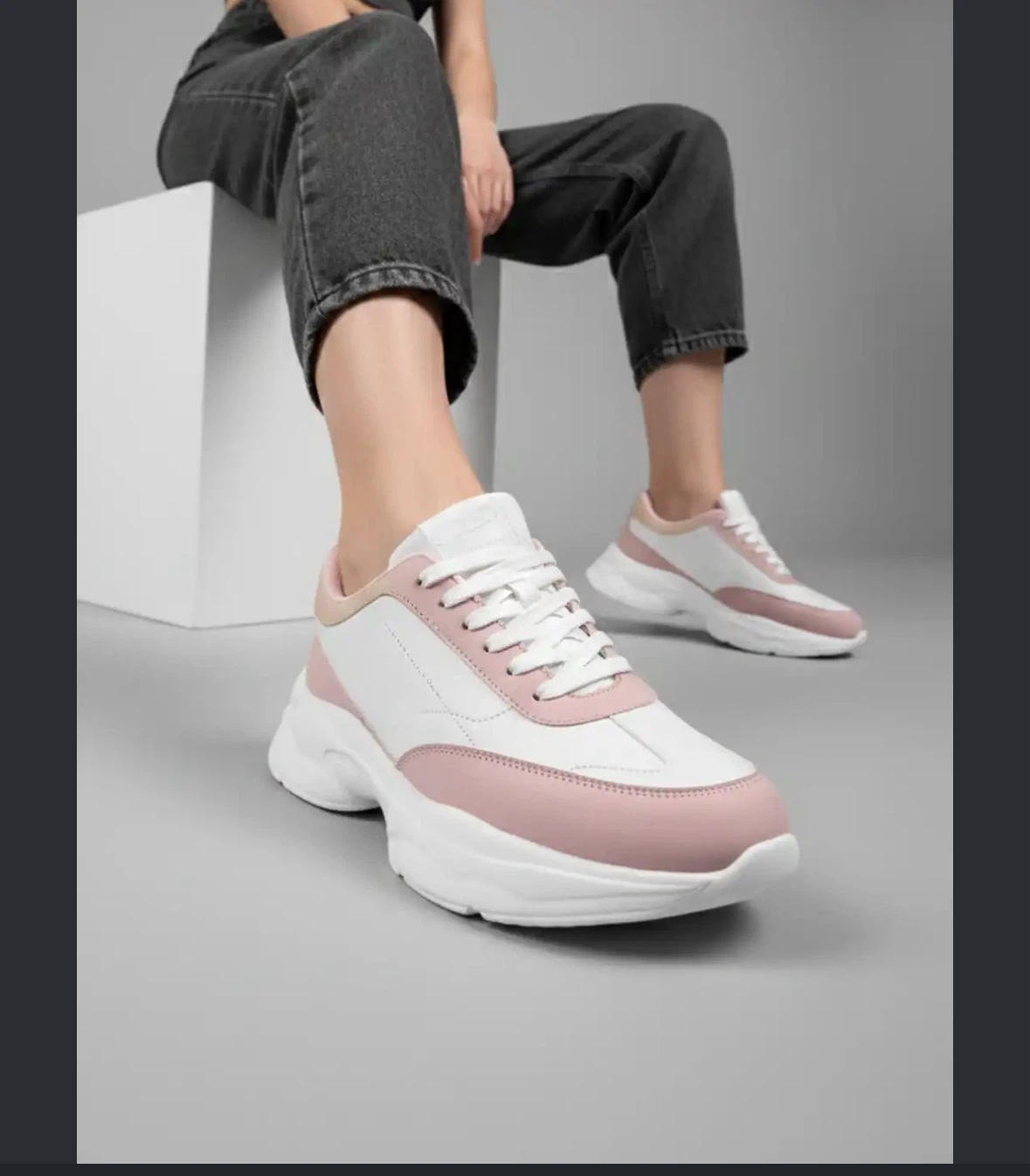 White and pink chunky sneakers