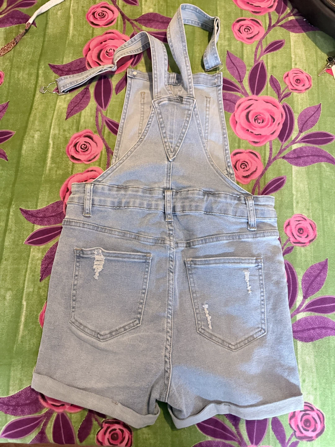 Light wash denim overall shorts - photo 2