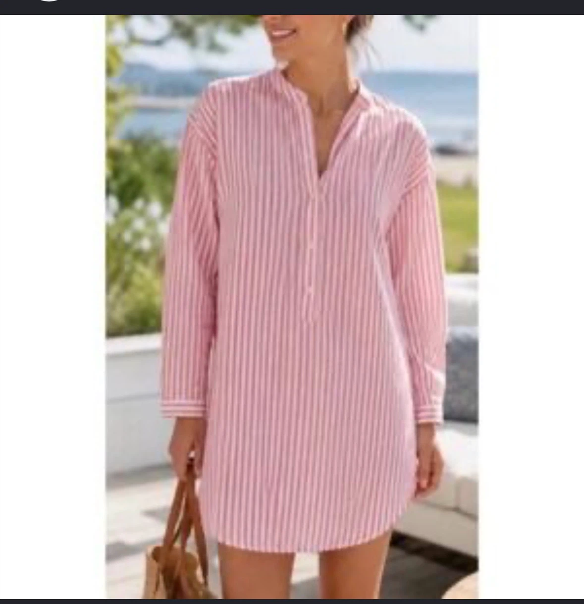 Pink Striped Button-Down Shirt Dress - photo 2