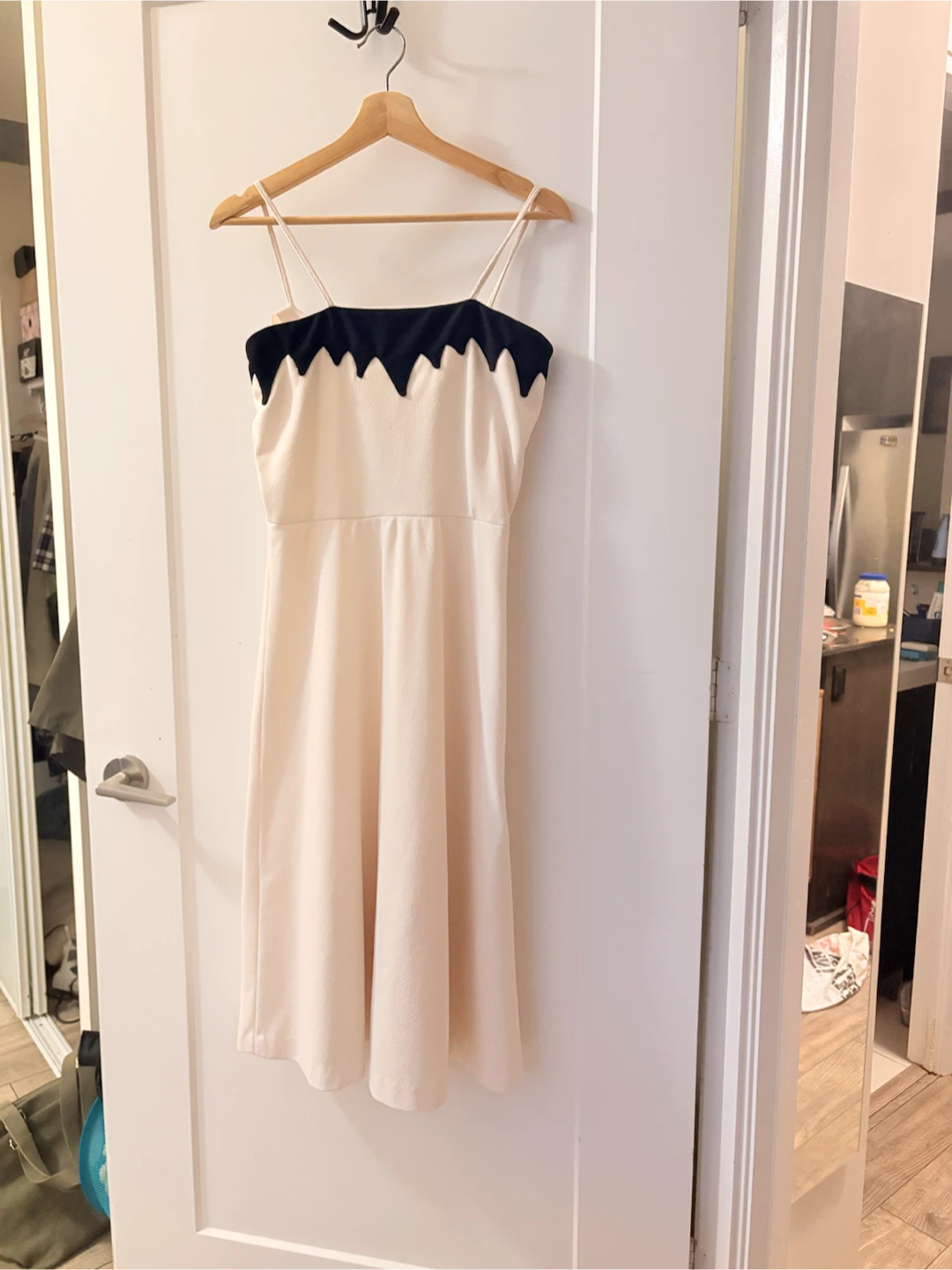 Cream and Black Spaghetti Strap Dress