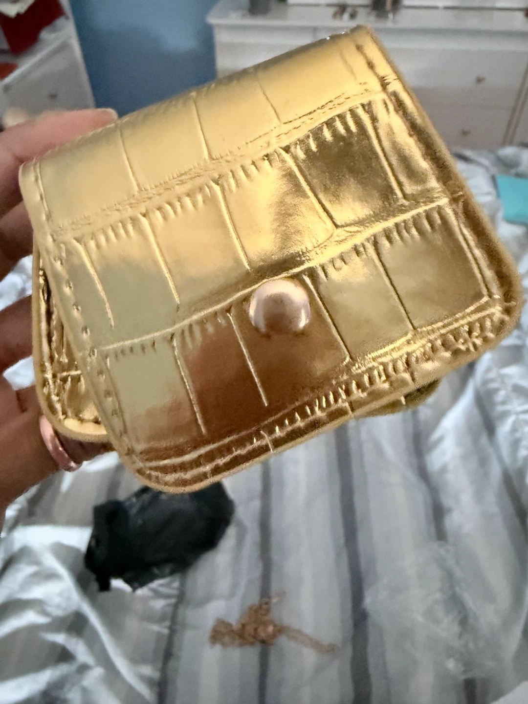 Gold Crocodile Pattern Mini Bag - photo 4