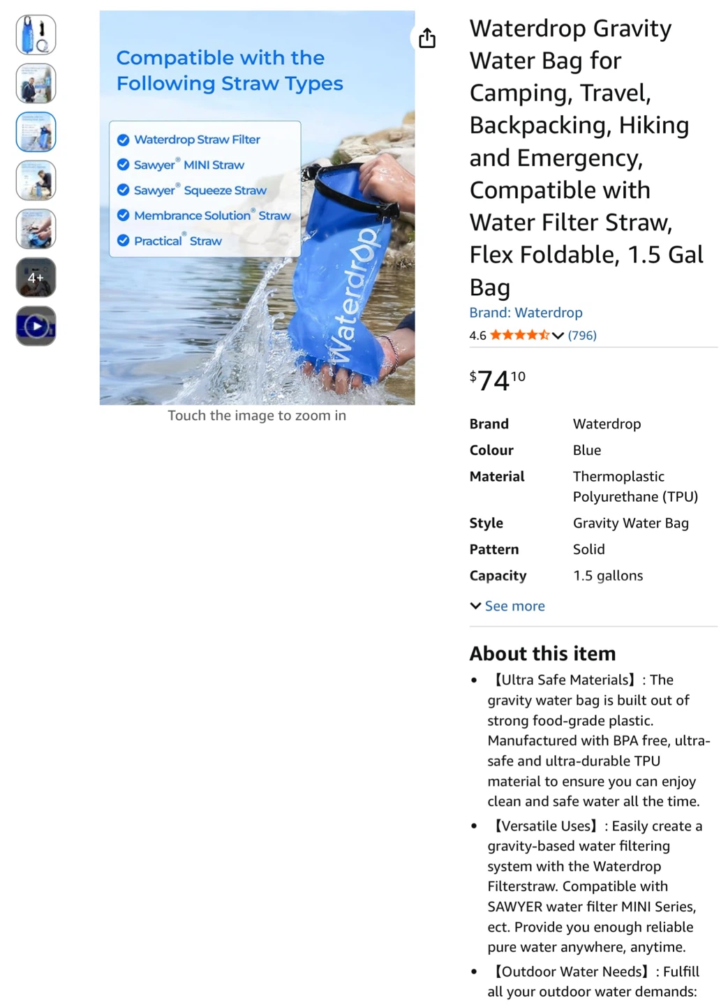New Waterdrop Gravity Water Bag 1.5 Gallon - photo 3