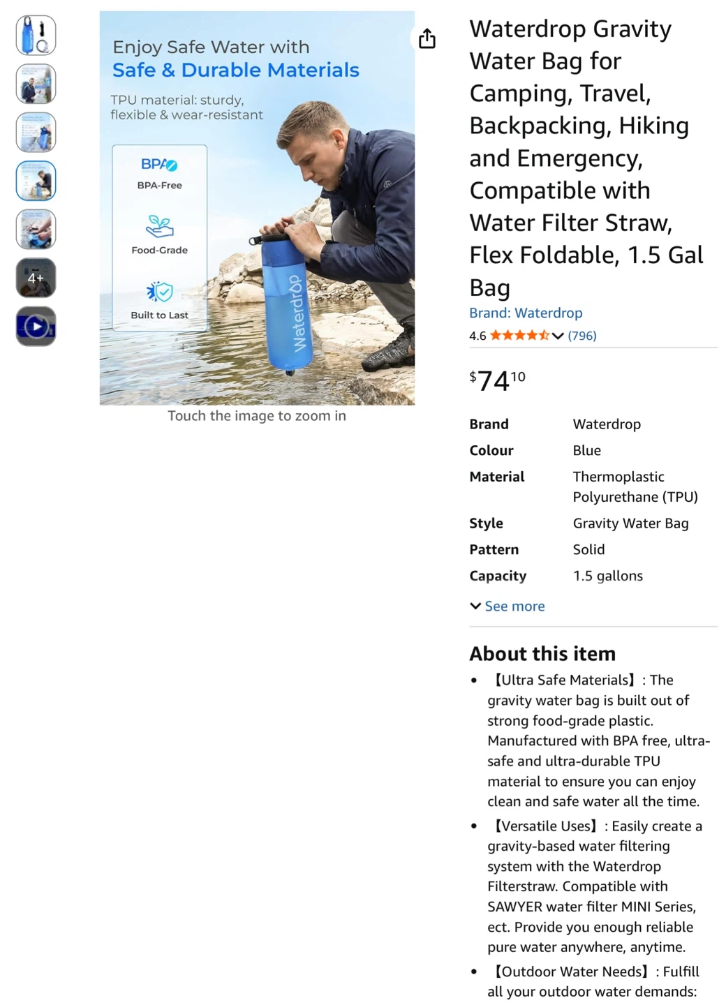 New Waterdrop Gravity Water Bag 1.5 Gallon - photo 4