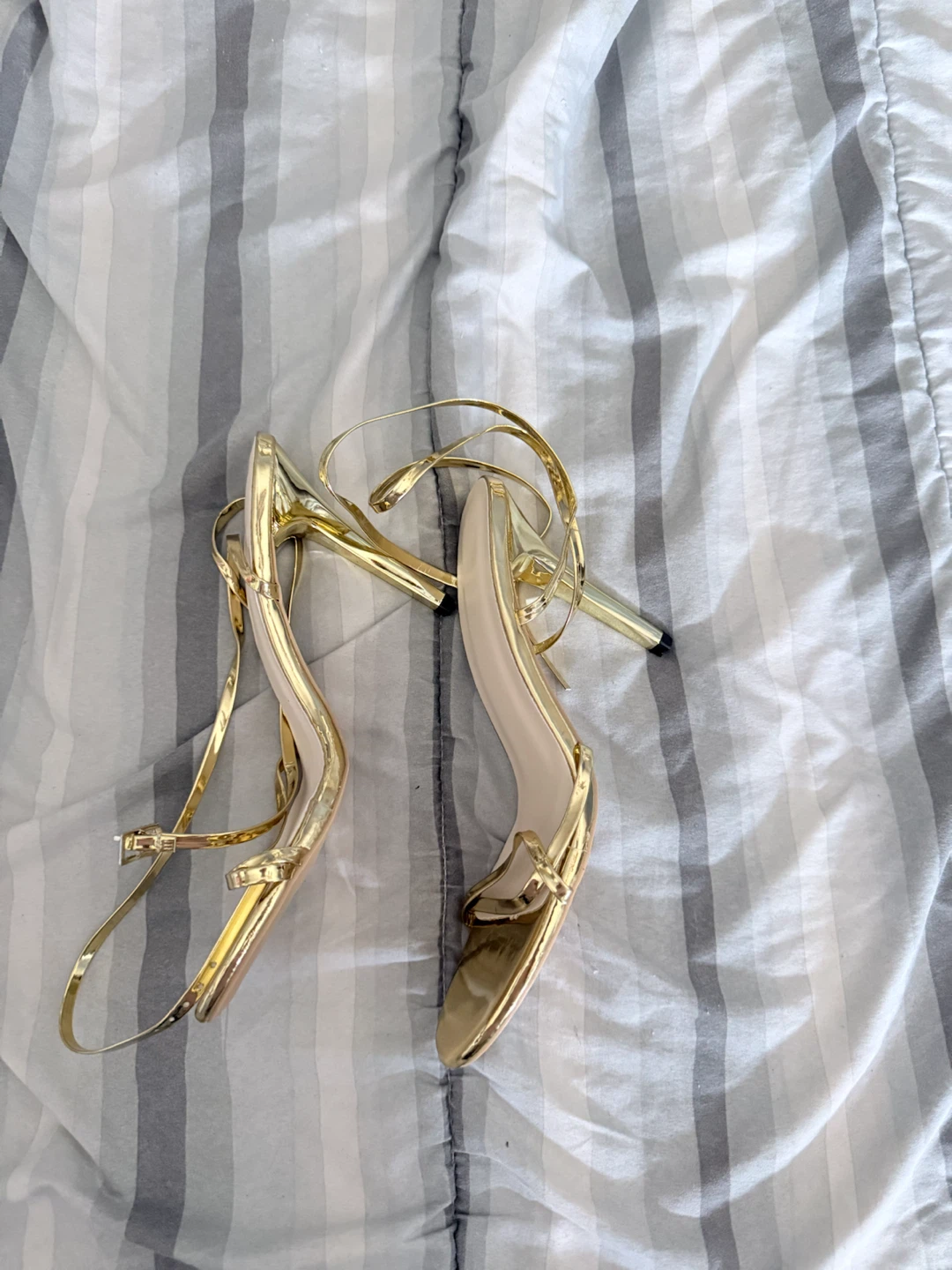 Gold Stiletto Ankle-Strap Sandals