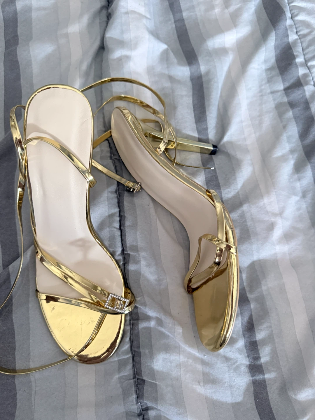 Gold Stiletto Ankle-Strap Sandals - photo 3