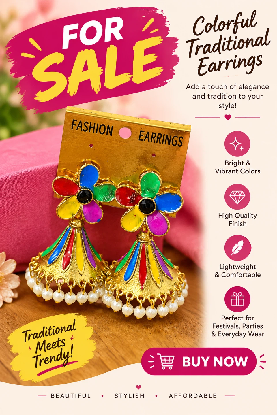 Multicoloured Floral Jhumka Earrings