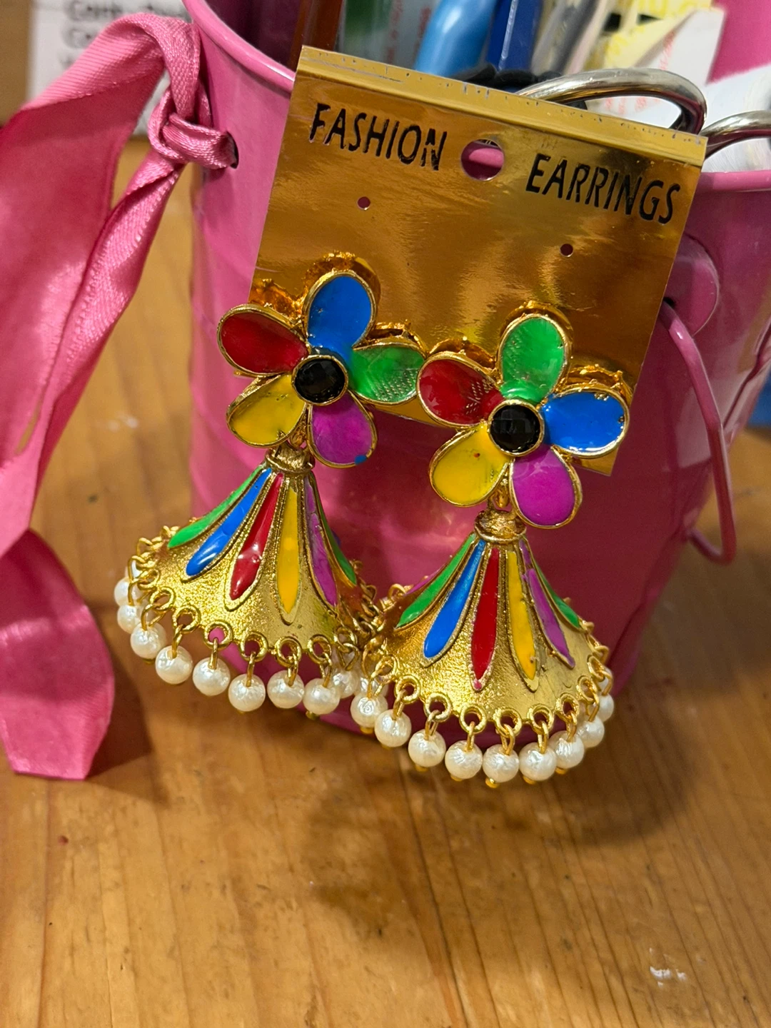 Multicoloured Floral Jhumka Earrings - photo 2