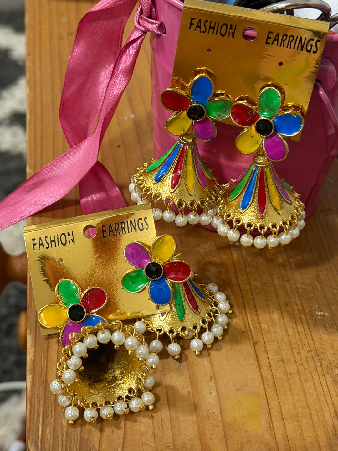 Multicoloured Floral Jhumka Earrings - photo 3