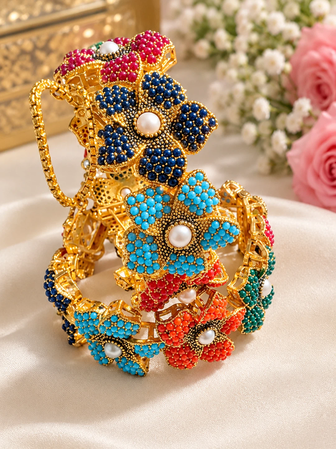 Multicolor Floral Beaded Bracelet