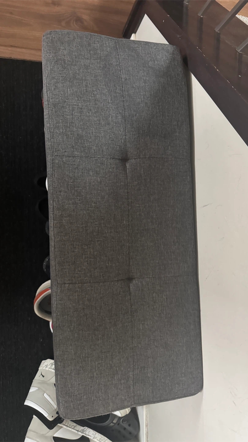 Grey Upholstered Shoe Storage Bench - 2 shelves