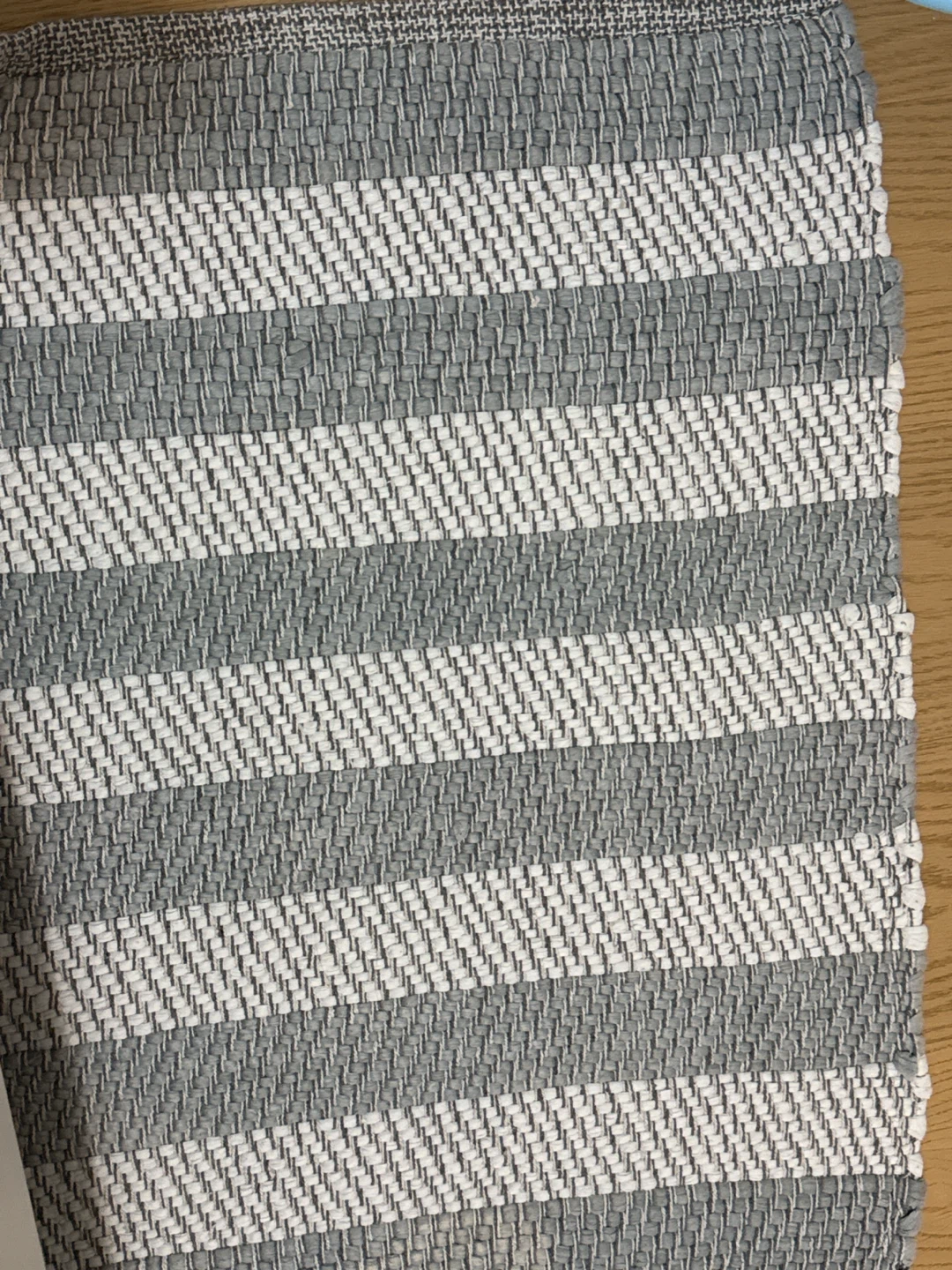 Grey and White Striped Woven Rug