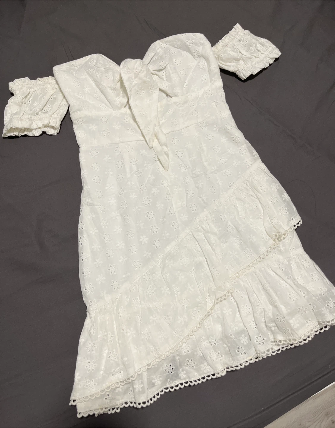 Fashion Nova White Eyelet Off-Shoulder Mini Dress — Size XS - photo 2