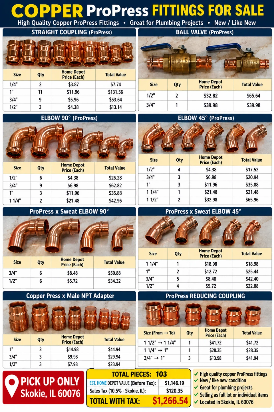 103 Copper ProPress Fittings – Elbows, Couplings & Adapters - photo 2