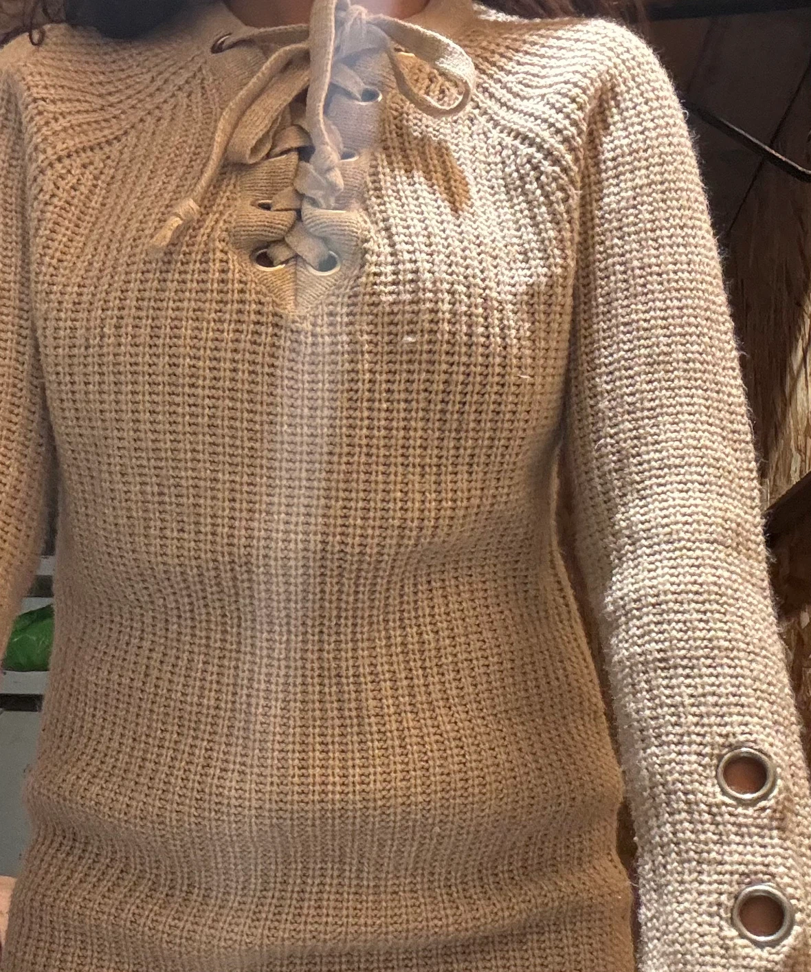 Beige lace-up knit sweater - photo 2