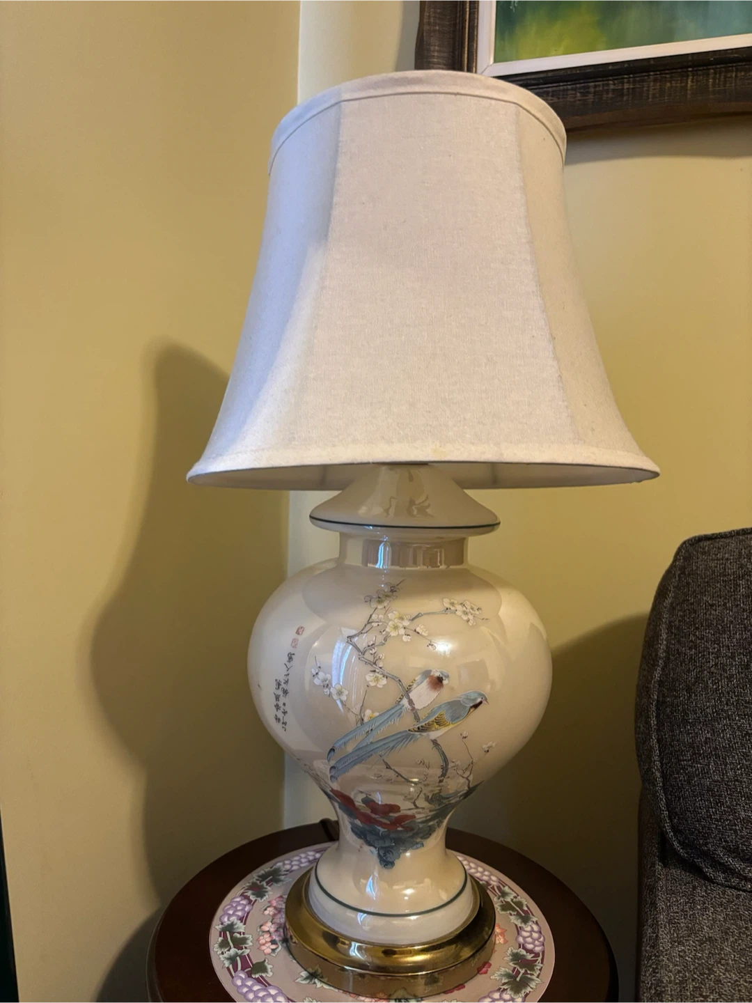 Ceramic Table Lamp with Bird Illustration