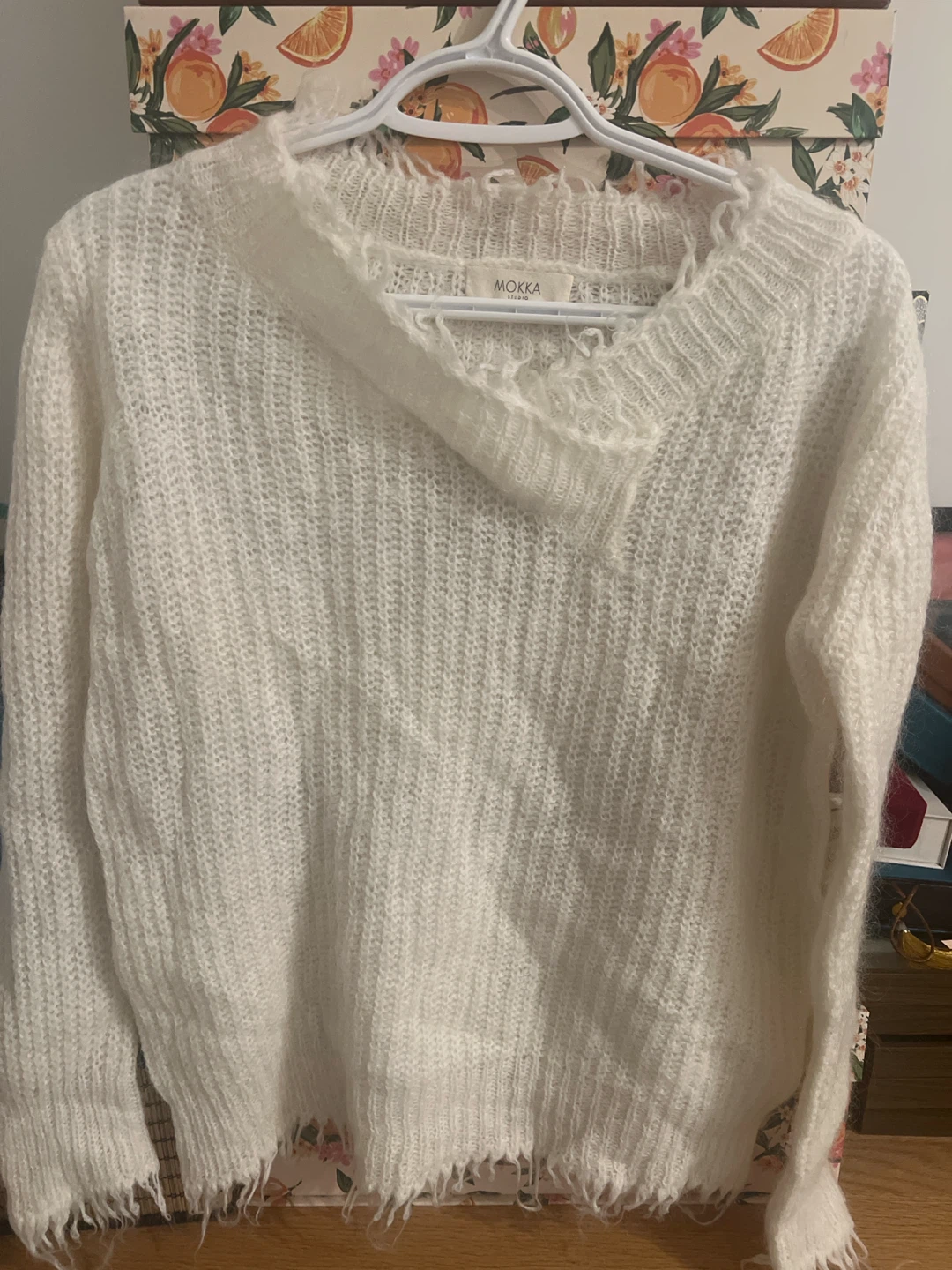 Mokka Studio Distressed White Sweater