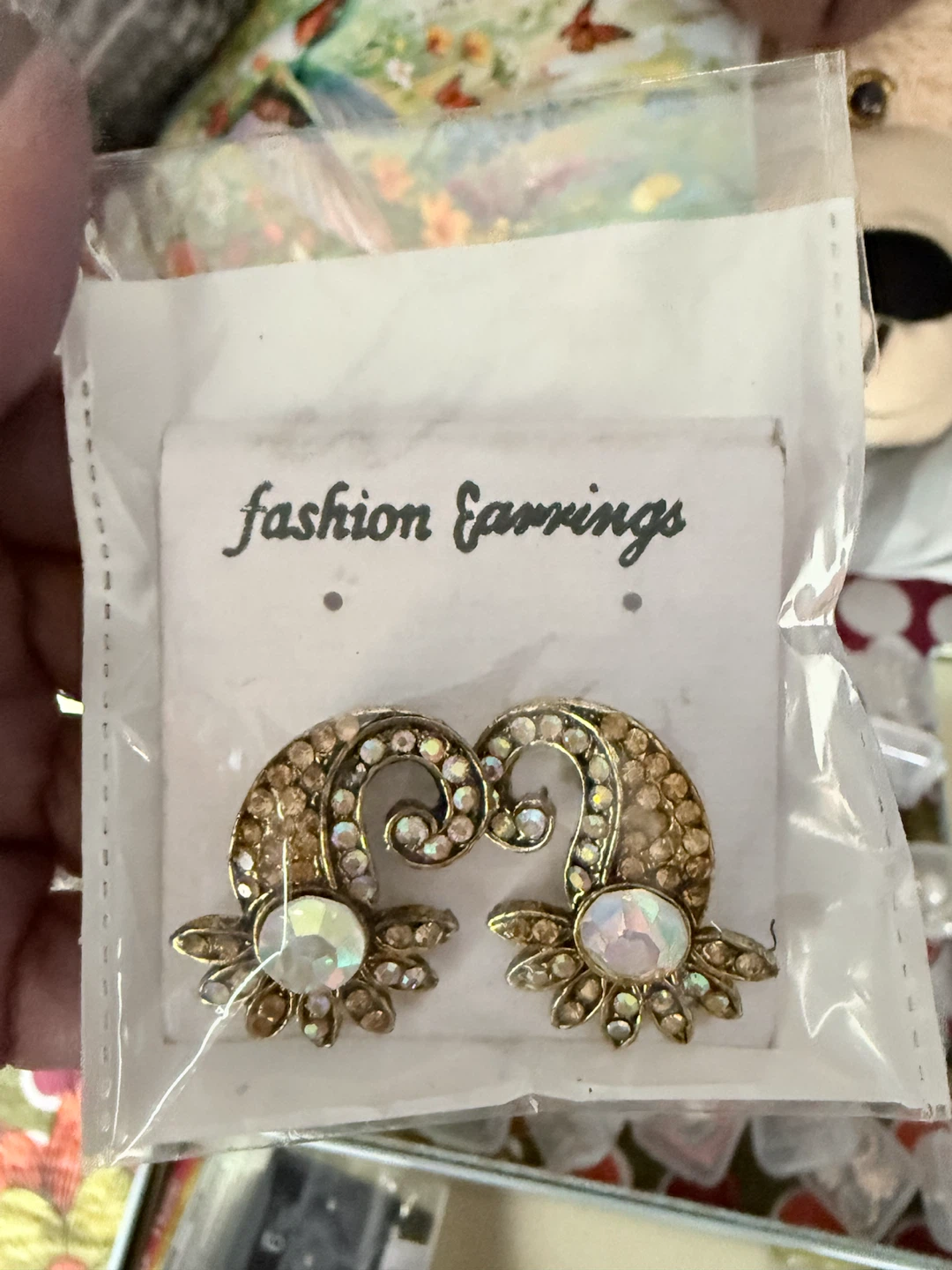 Gold-tone Rhinestone Fashion Earrings